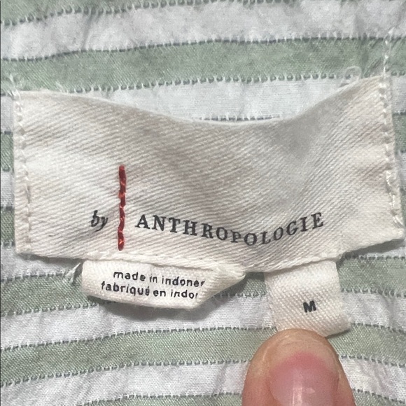 Anthropologie Green Striped Seersucker Buttondown Tunic 🌿 Size Medium NWOT - Picture 7 of 12